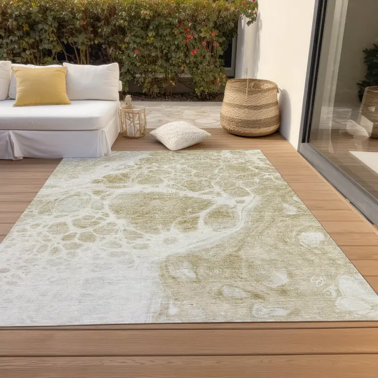 10' X 14' Taupe Beige And Ivory Nautical Washable Indoor Outdoor Area Rug
