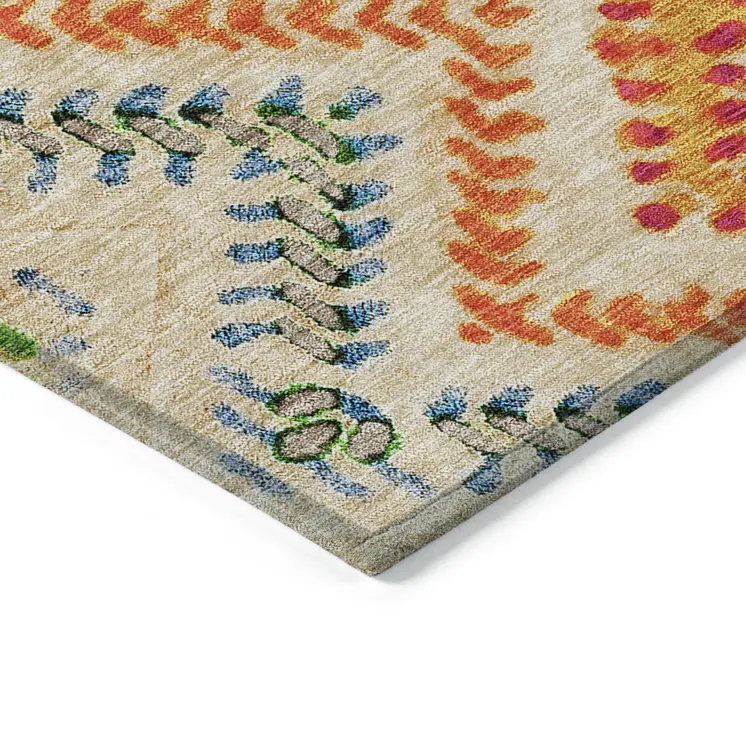 5' X 8' Beige Orange And Red Geometric Washable Indoor Outdoor Area Rug
