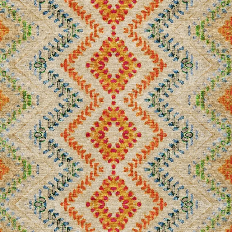 5' X 8' Beige Orange And Red Geometric Washable Indoor Outdoor Area Rug