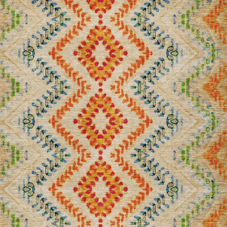 9' X 12' Beige Orange And Red Geometric Washable Indoor Outdoor Area Rug