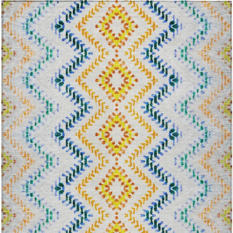 5' X 8' Ivory Blue And Purple Geometric Washable Indoor Outdoor Area Rug