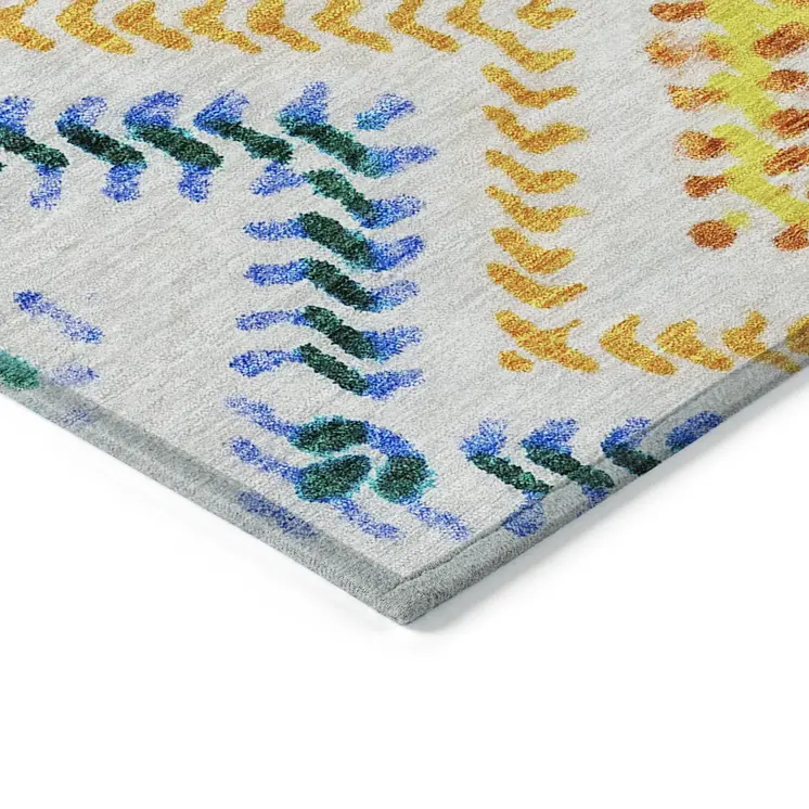 5' X 8' Ivory Blue And Purple Geometric Washable Indoor Outdoor Area Rug