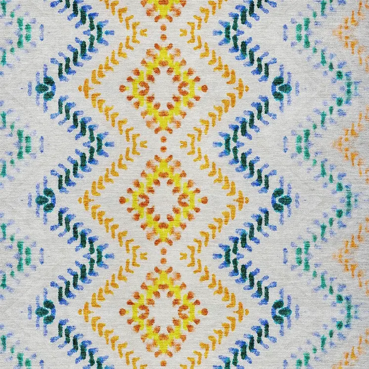 5' X 8' Ivory Blue And Purple Geometric Washable Indoor Outdoor Area Rug