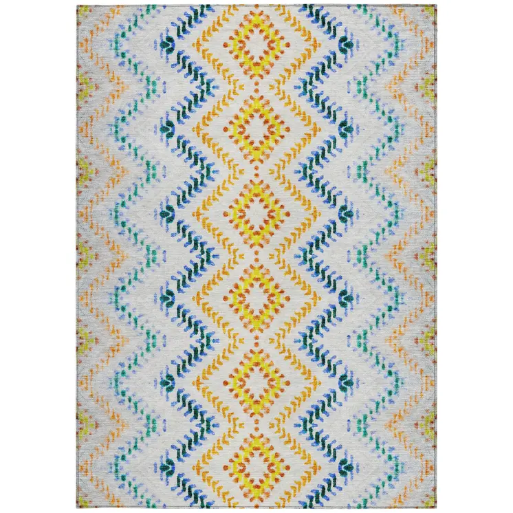 8' X 10' Ivory Blue And Purple Geometric Washable Indoor Outdoor Area Rug