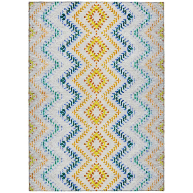 9' X 12' Ivory Blue And Purple Geometric Washable Indoor Outdoor Area Rug