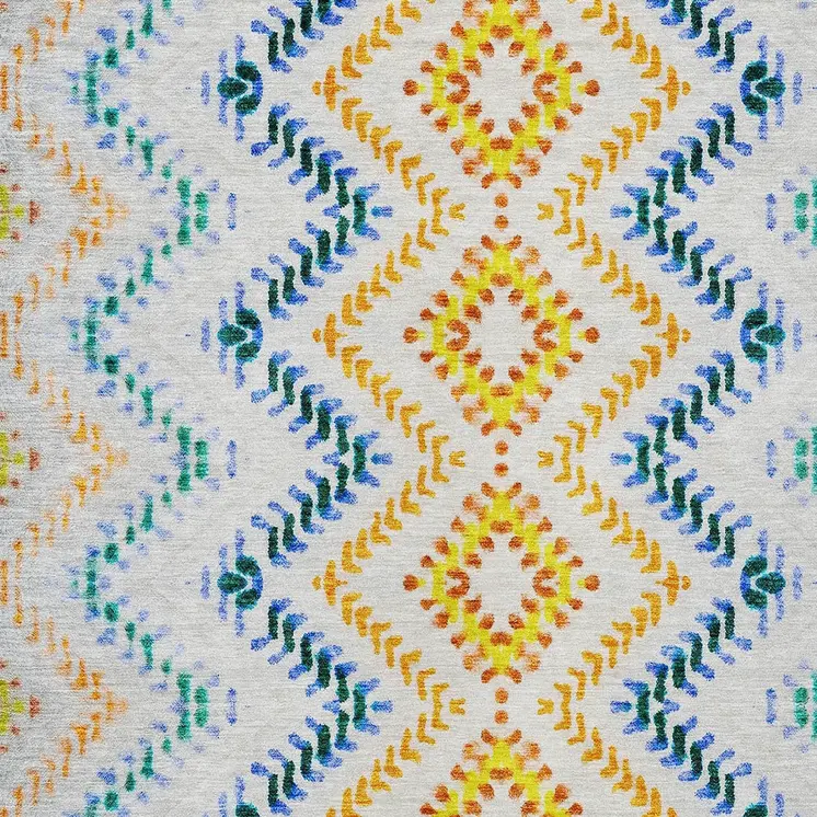 9' X 12' Ivory Blue And Purple Geometric Washable Indoor Outdoor Area Rug