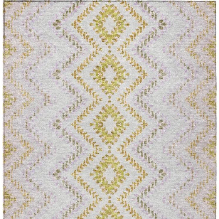 10' X 14' Pearl Ivory And Artichoke Green Geometric Washable Indoor Outdoor Area Rug