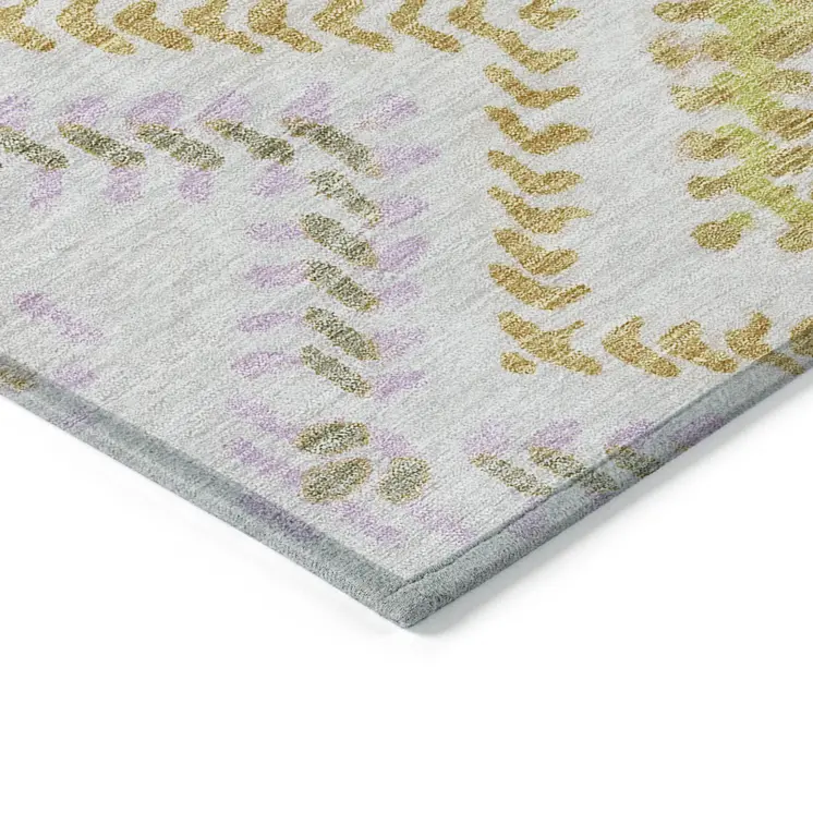 10' X 14' Pearl Ivory And Artichoke Green Geometric Washable Indoor Outdoor Area Rug