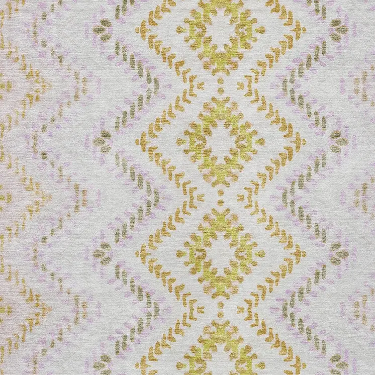 10' X 14' Pearl Ivory And Artichoke Green Geometric Washable Indoor Outdoor Area Rug
