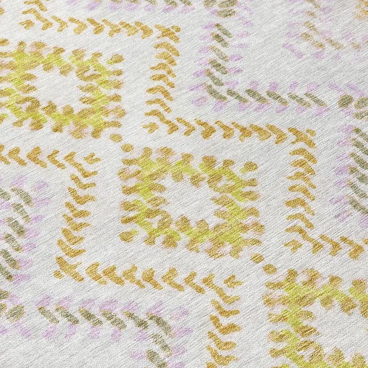 10' X 14' Pearl Ivory And Artichoke Green Geometric Washable Indoor Outdoor Area Rug
