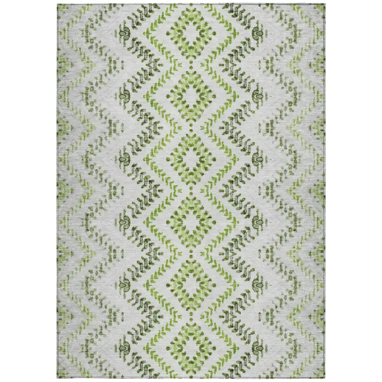 5' X 8' Green Ivory And Gray Geometric Washable Indoor Outdoor Area Rug