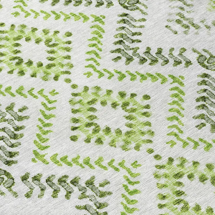 8' Green Ivory And Gray Round Geometric Washable Indoor Outdoor Area Rug