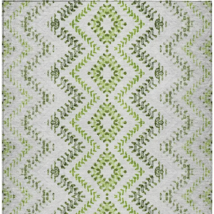 9' X 12' Green Ivory And Gray Geometric Washable Indoor Outdoor Area Rug