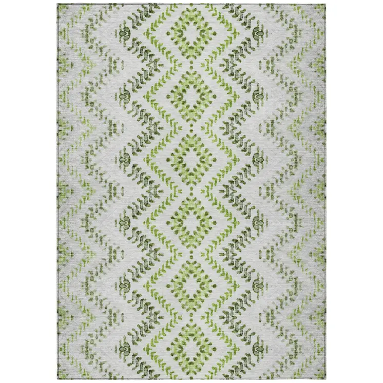 9' X 12' Green Ivory And Gray Geometric Washable Indoor Outdoor Area Rug