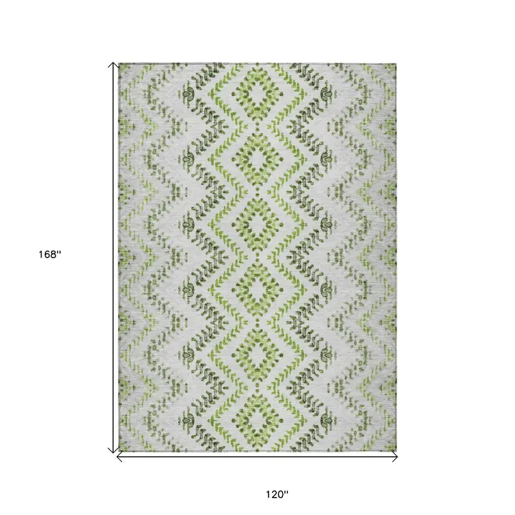 10' X 14' Green Ivory And Gray Geometric Washable Indoor Outdoor Area Rug