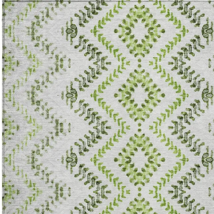 10' X 14' Green Ivory And Gray Geometric Washable Indoor Outdoor Area Rug