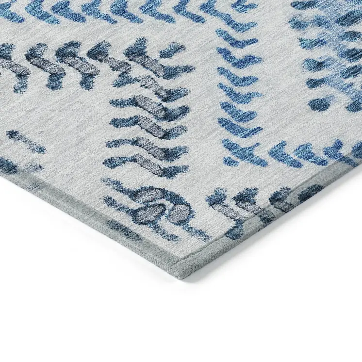 5' X 8' Navy Blue And Denim Blue Geometric Washable Indoor Outdoor Area Rug