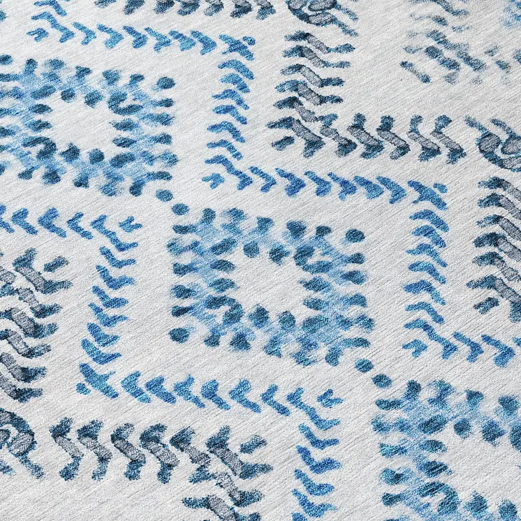 8' Navy Blue And Denim Blue Round Geometric Washable Indoor Outdoor Area Rug