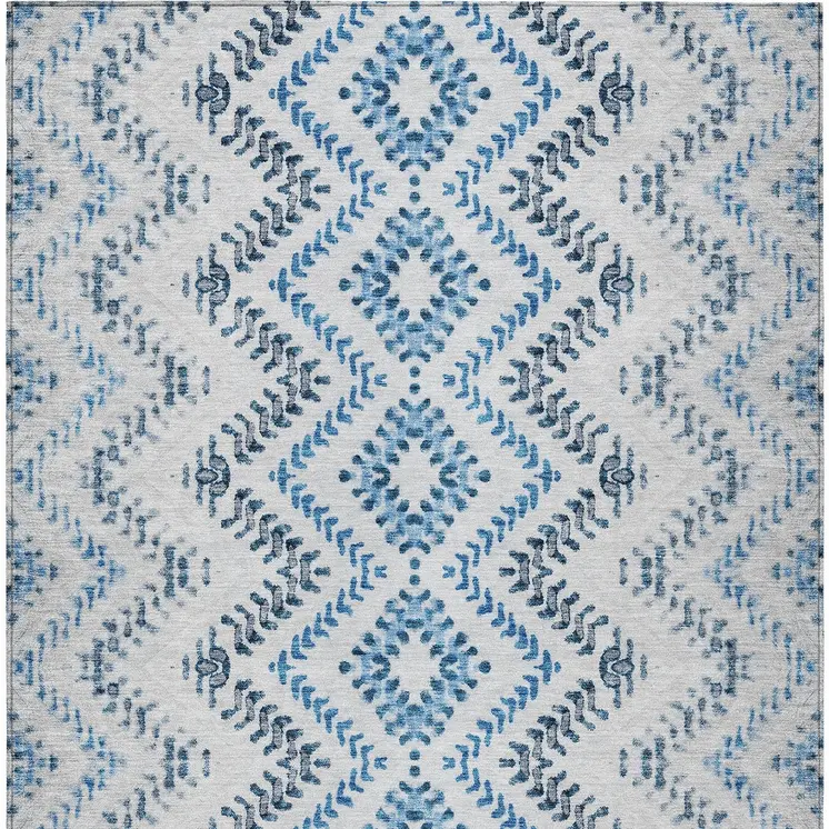9' X 12' Navy Blue And Denim Blue Geometric Washable Indoor Outdoor Area Rug