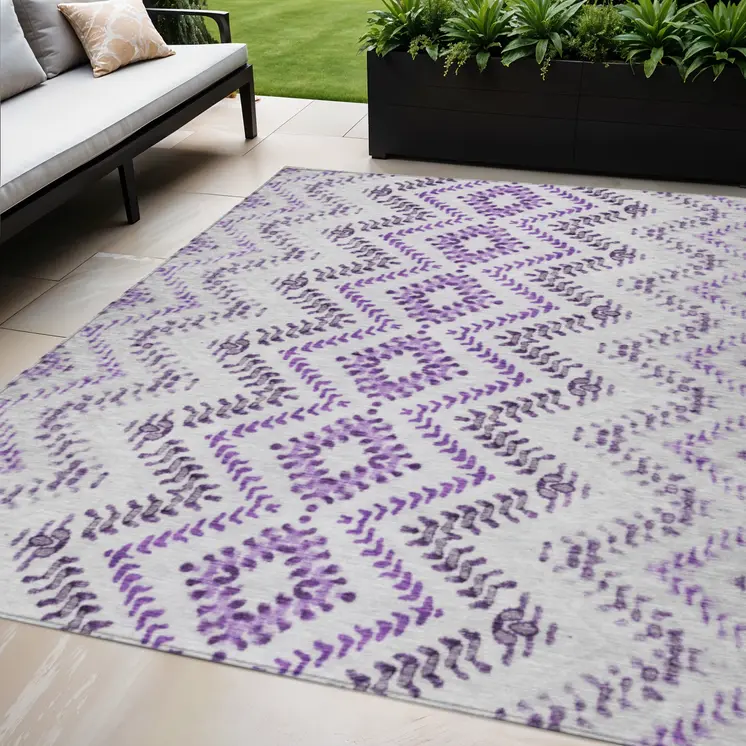 5' X 8' Purple Eggplant And Lavender Geometric Washable Indoor Outdoor Area Rug