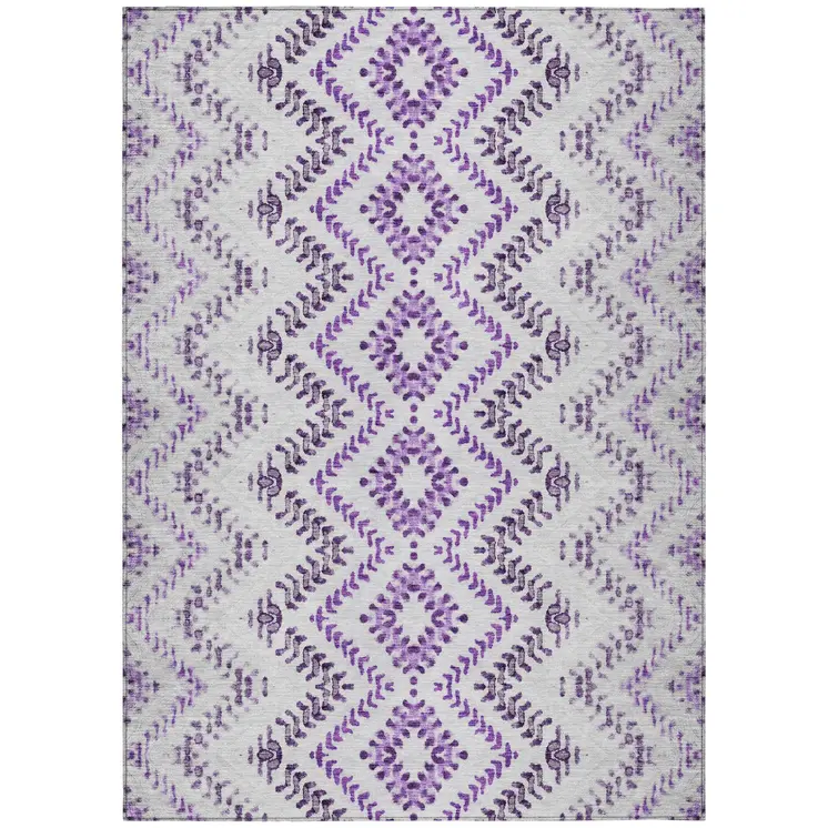 5' X 8' Purple Eggplant And Lavender Geometric Washable Indoor Outdoor Area Rug