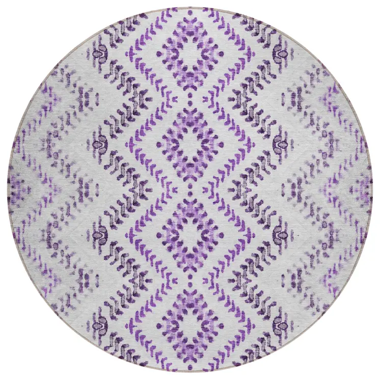 8' Purple Eggplant And Lavender Round Geometric Washable Indoor Outdoor Area Rug