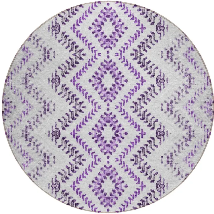 8' Purple Eggplant And Lavender Round Geometric Washable Indoor Outdoor Area Rug