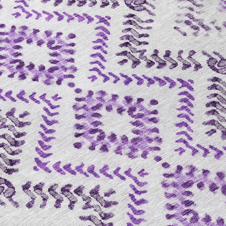 8' Purple Eggplant And Lavender Round Geometric Washable Indoor Outdoor Area Rug