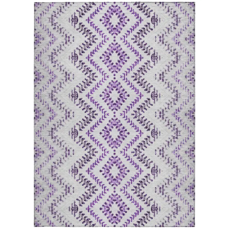 8' X 10' Purple Eggplant And Lavender Geometric Washable Indoor Outdoor Area Rug