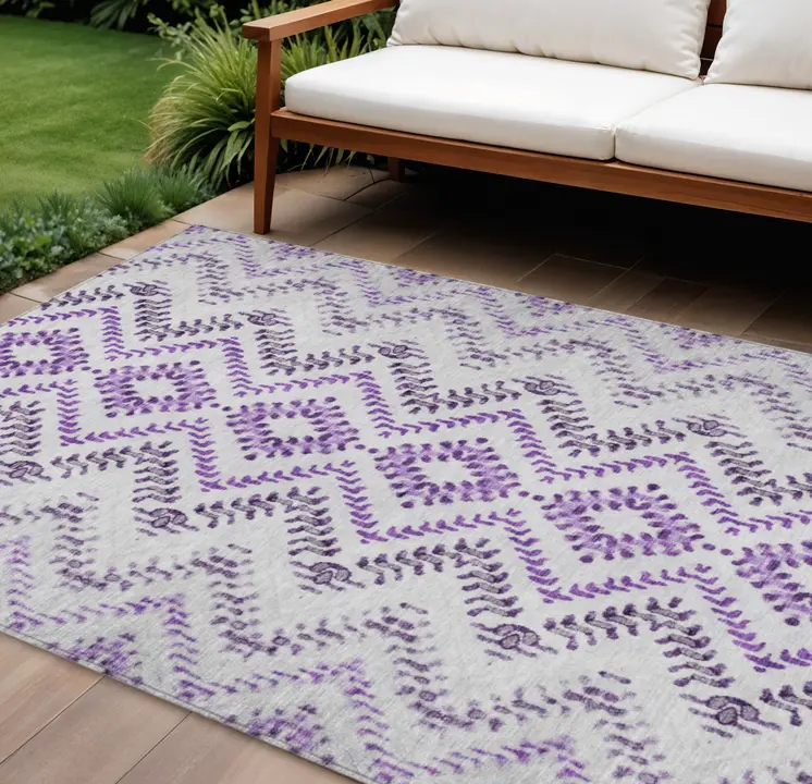 8' X 10' Purple Eggplant And Lavender Geometric Washable Indoor Outdoor Area Rug