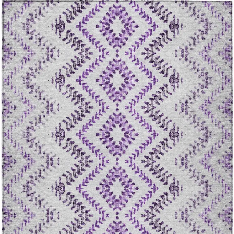 8' X 10' Purple Eggplant And Lavender Geometric Washable Indoor Outdoor Area Rug