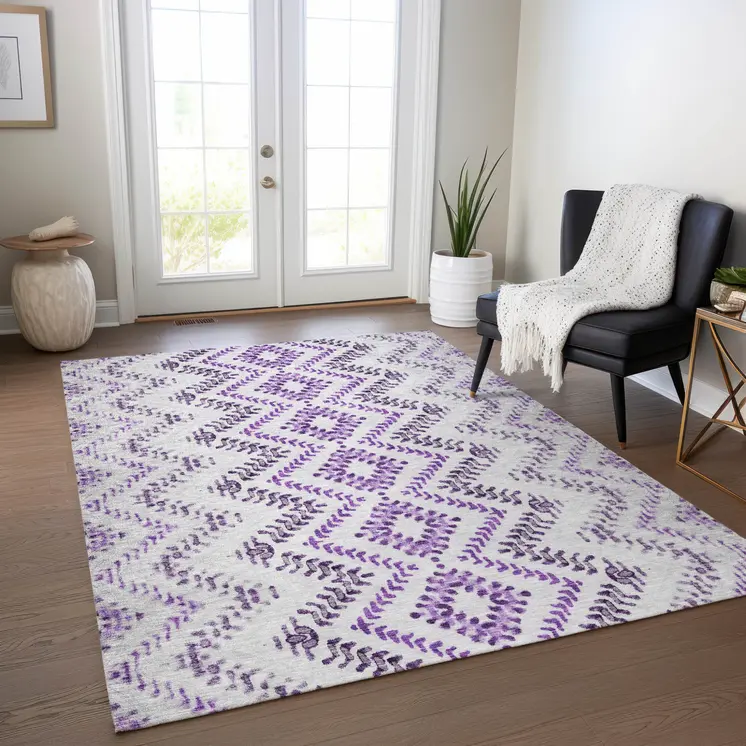 8' X 10' Purple Eggplant And Lavender Geometric Washable Indoor Outdoor Area Rug