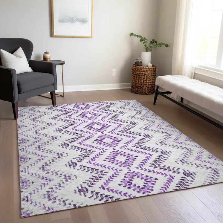 10' X 14' Purple Eggplant And Lavender Geometric Washable Indoor Outdoor Area Rug