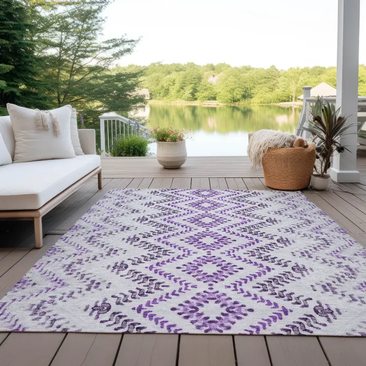 10' X 14' Purple Eggplant And Lavender Geometric Washable Indoor Outdoor Area Rug