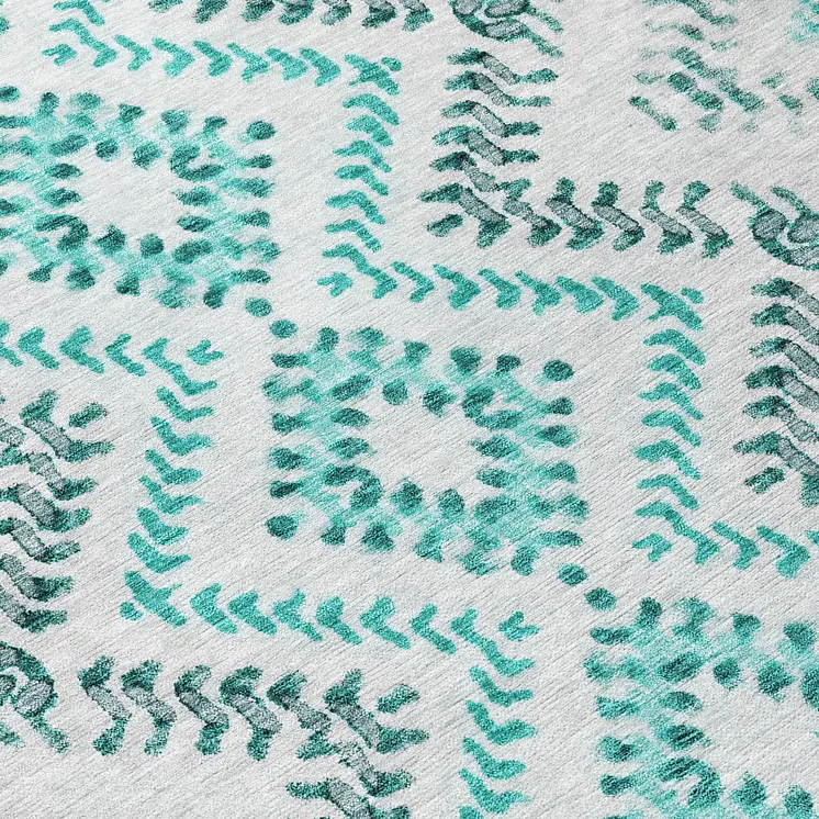 8' Teal Blue Aqua And Gray Round Geometric Washable Indoor Outdoor Area Rug