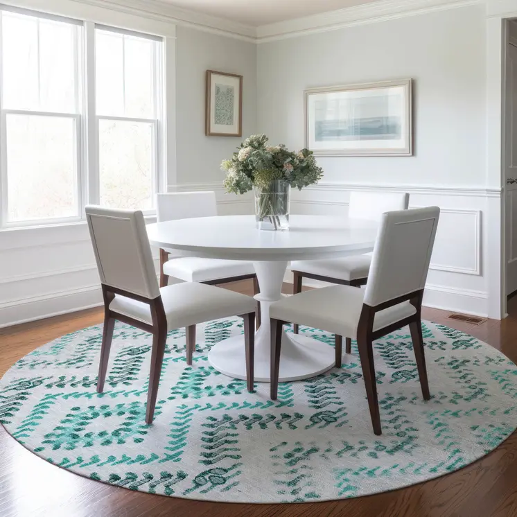 8' Teal Blue Aqua And Gray Round Geometric Washable Indoor Outdoor Area Rug