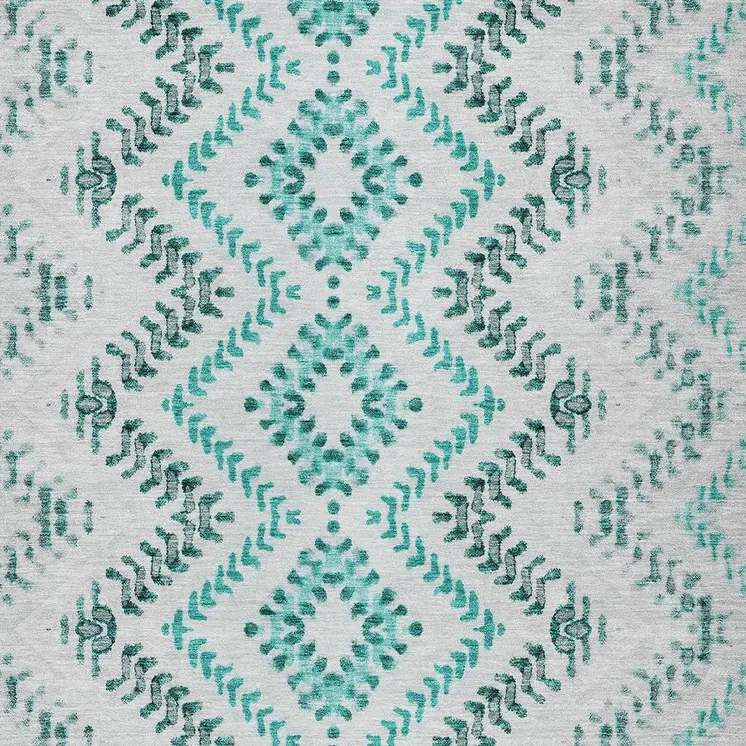 8' X 10' Teal Blue Aqua And Gray Geometric Washable Indoor Outdoor Area Rug