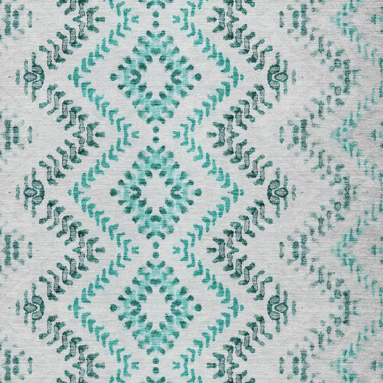 9' X 12' Teal Blue Aqua And Gray Geometric Washable Indoor Outdoor Area Rug