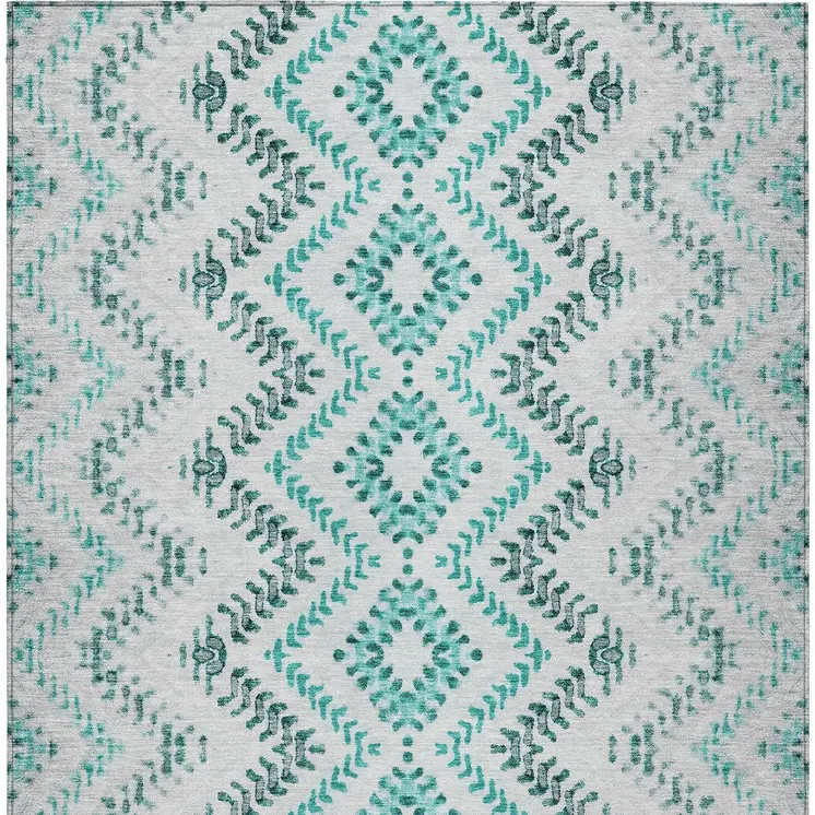 9' X 12' Teal Blue Aqua And Gray Geometric Washable Indoor Outdoor Area Rug