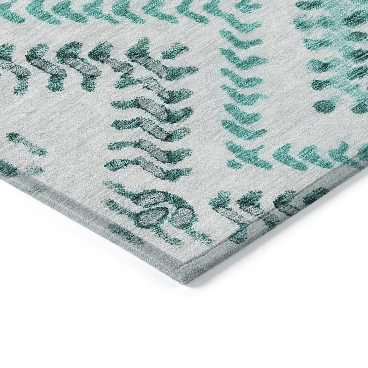 10' X 14' Teal Blue Aqua And Gray Geometric Washable Indoor Outdoor Area Rug