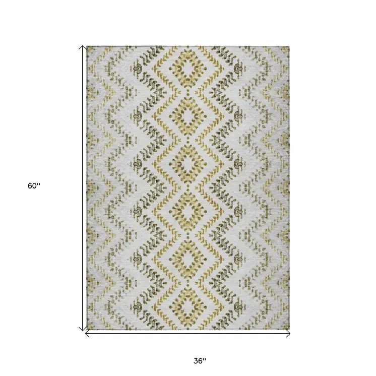 3' X 5' Taupe Brown And Ivory Geometric Washable Indoor Outdoor Area Rug