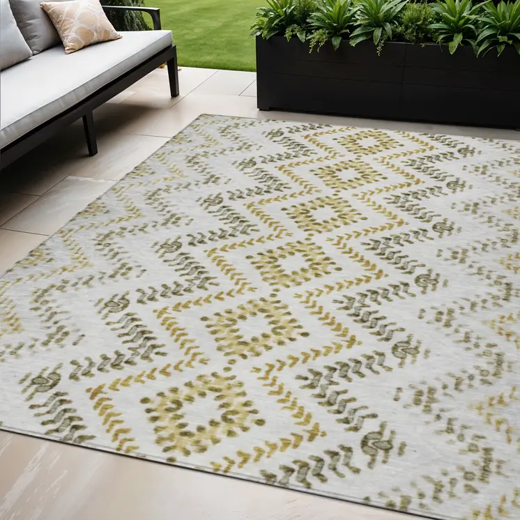 5' X 8' Taupe Brown And Ivory Geometric Washable Indoor Outdoor Area Rug