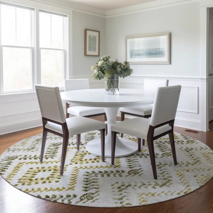 8' Taupe Brown And Ivory Round Geometric Washable Indoor Outdoor Area Rug