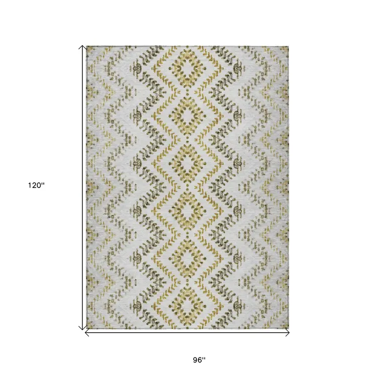 8' X 10' Taupe Brown And Ivory Geometric Washable Indoor Outdoor Area Rug