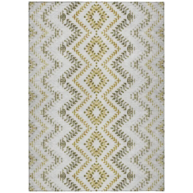 8' X 10' Taupe Brown And Ivory Geometric Washable Indoor Outdoor Area Rug