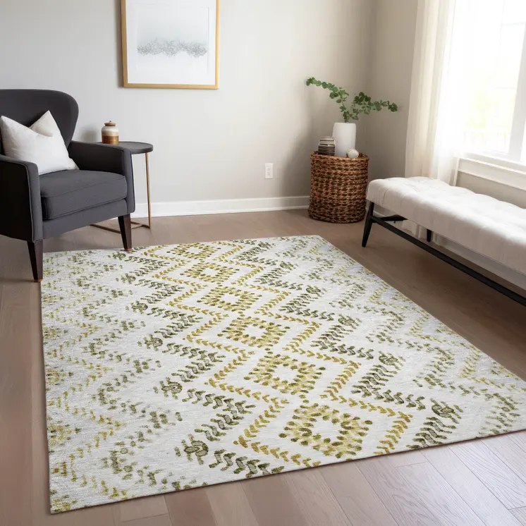 8' X 10' Taupe Brown And Ivory Geometric Washable Indoor Outdoor Area Rug
