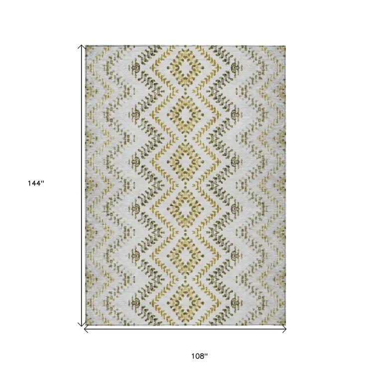 9' X 12' Taupe Brown And Ivory Geometric Washable Indoor Outdoor Area Rug