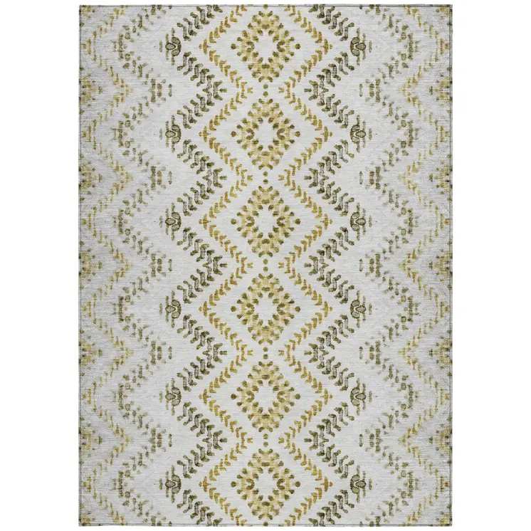 10' X 14' Taupe Brown And Ivory Geometric Washable Indoor Outdoor Area Rug