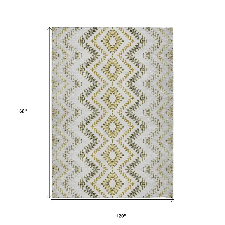 10' X 14' Taupe Brown And Ivory Geometric Washable Indoor Outdoor Area Rug