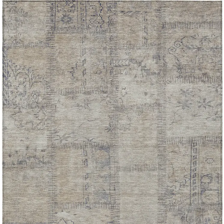 8' X 10' Beige Taupe And Brown Patchwork Washable Indoor Outdoor Area Rug